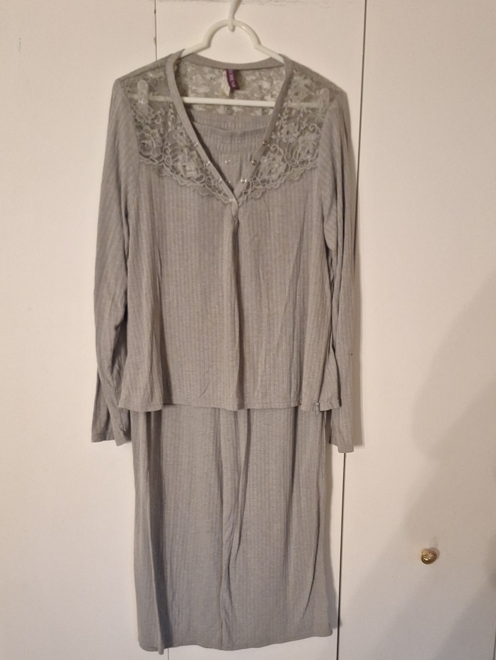 Adore Me Gray Lace-Trim PJ Set